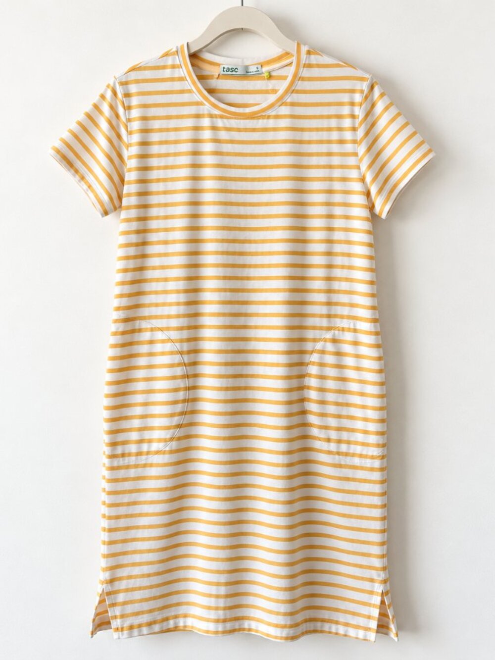 tasc All Day T Shirt Dress Sun Heather Stripe Pockets S